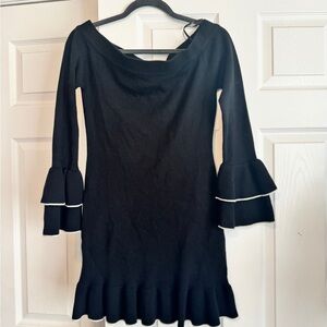 Lulu's Black Knit Dress with Tiered Bell Sleeves